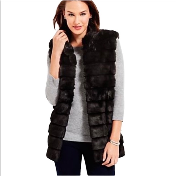 Talbots Faux Fur Open Front Vest Brown - Picture 1 of 7